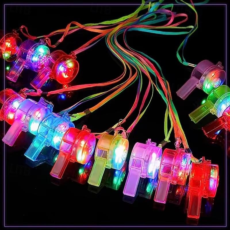LED Light up Whistle Glow Whistles Flashing Noisemaker Whistles Lanyard Necklace Glow in the Dark Wedding Birthday Party