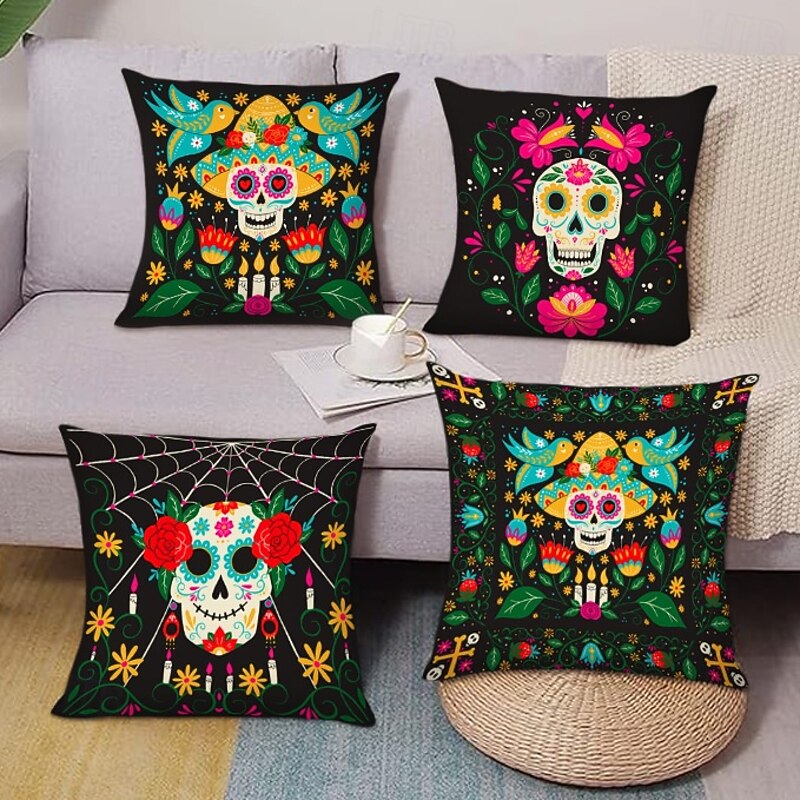 Halloween Day of Dead Decorative Toss Pillows Cover 1PC Soft Square Cushion Case Pillowcase for Bedroom Livingroom Sofa Couch Chair
