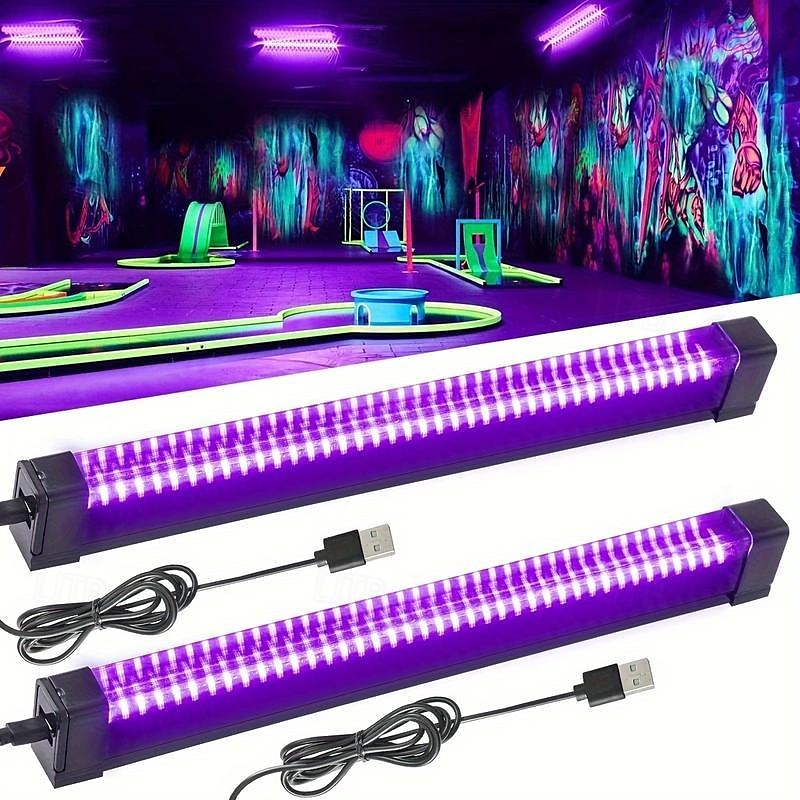 2pcs USB UV LED Blacklight Bar 28cm High Intensity - 385-400nm Ultra Violet Light Effect for Halloween Club Party Disco Stage Lighting - Low Voltage 5V with On/Off Switch, Non-Waterproof