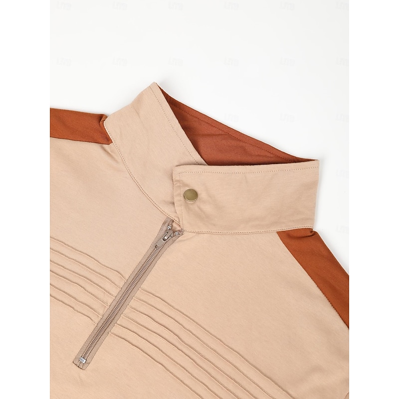 Men's Tee Top Long Sleeve Standing Collar Spring &  Fall Color Block Fashion Designer Basic Vacation Street Going out Black Navy Blue Brown Top Tee for Men3