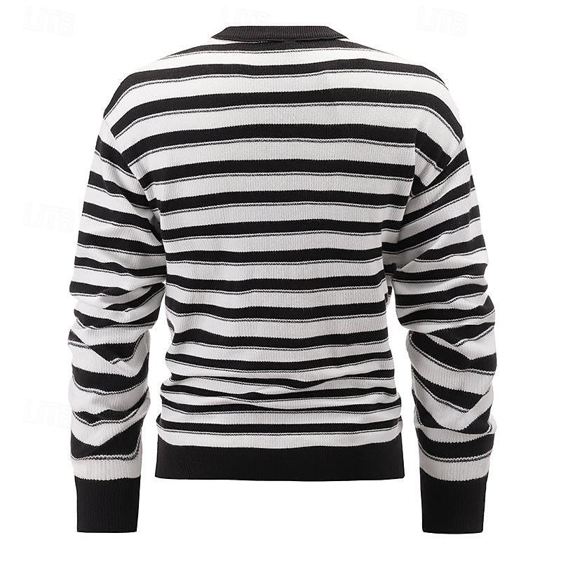 Men's Pullover Sweater Jumper Knit Sweater Ribbed Knit Regular Knitted Stripes Crew Neck Fashion Basic Daily Wear Date Clothing Apparel Fall & Winter Black Green M L XL2