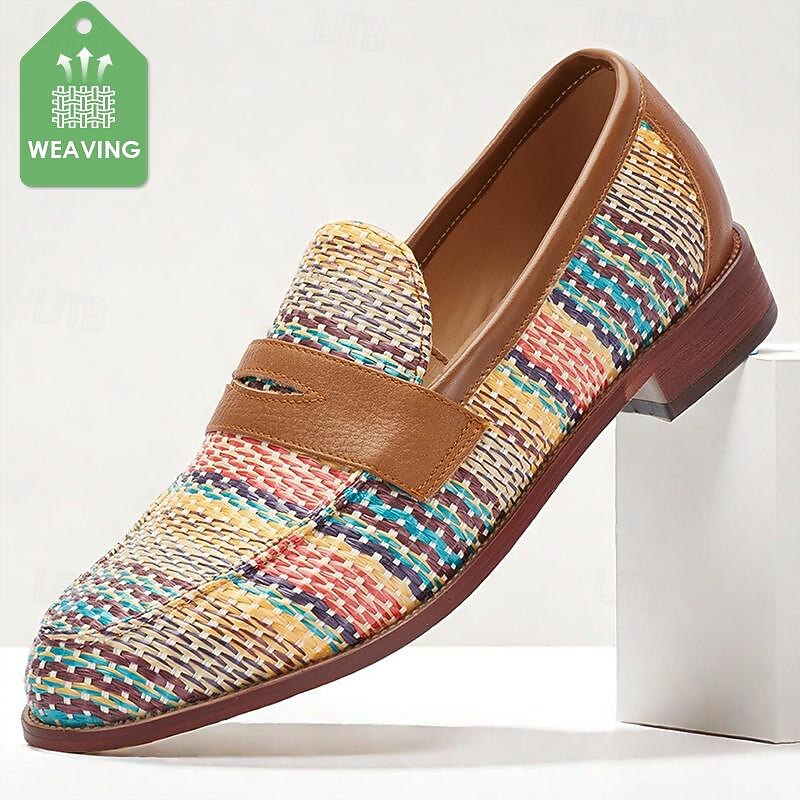 Men's Multicolor Woven Leather Loafers: Ideal for Business Casual and Social Gatherings