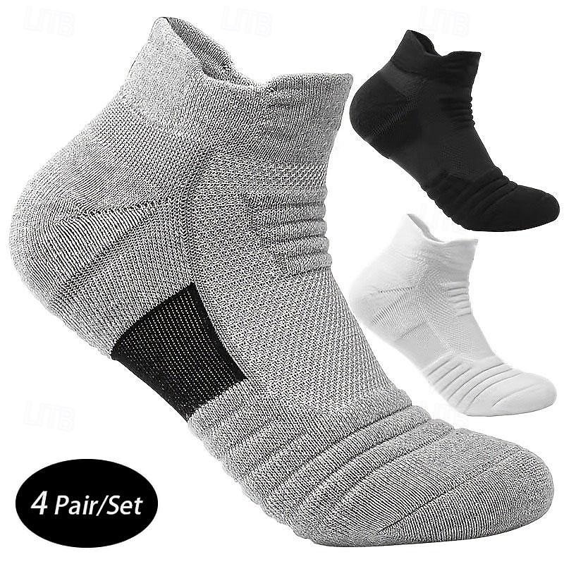 Men's 4 Pairs Multi Packs Socks Running Socks Casual Socks Black White Color Plain Vacation Sports & Outdoor Daily Basic Medium Spring Fall Fashion Casual