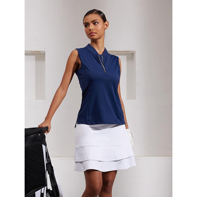 Women's Golf Polo Shirt Navy Rose Red Sleeveless Top Ladies Golf Attire Clothes Outfits Wear Apparel4