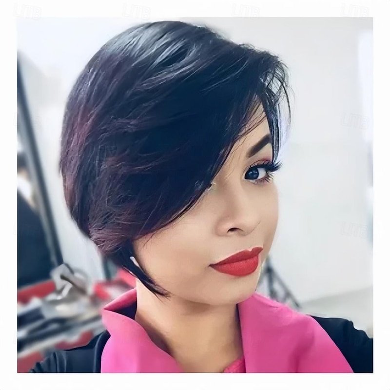 Pixie Cut Wigs with Bangs Short Bob Wig Human Hair for Black Women Pixie Cut Short Wigs No Lace Front Wigs Glueless Full Machine Made Wig