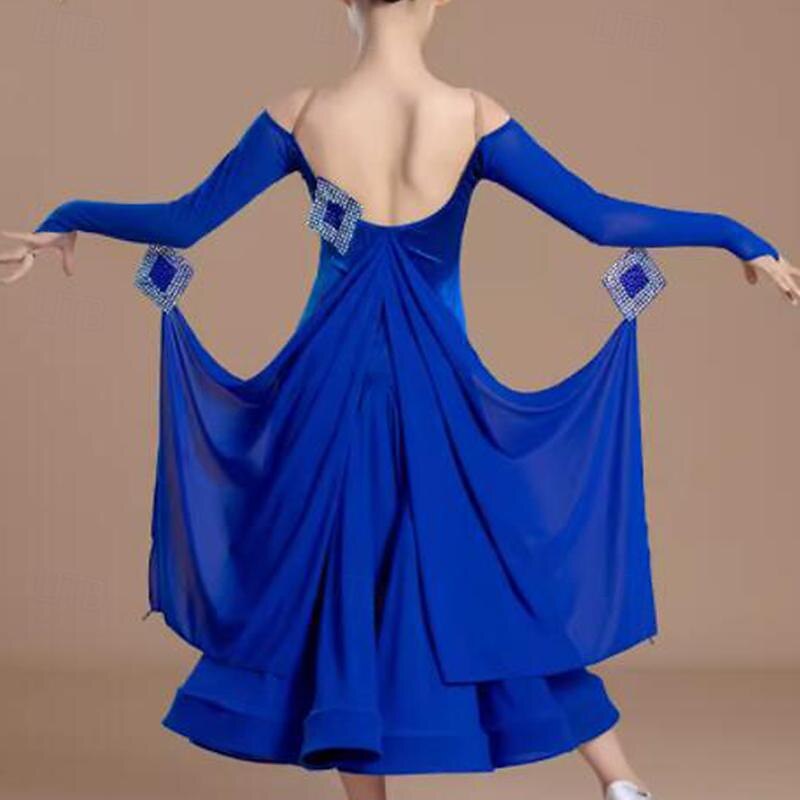 Kids' Dancewear Dress Splicing Girls' Performance Training Long Sleeve Mesh Velvet2