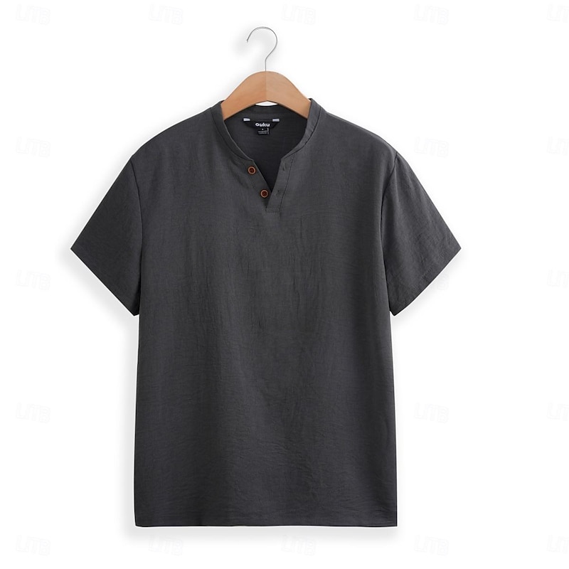 Men's Henley Shirt Tee Top Short Sleeve Plain Designer Basic Modern Contemporary Button-Down Henley Vacation Street Going out Summer Black White Navy Blue Henley T-Shirt2