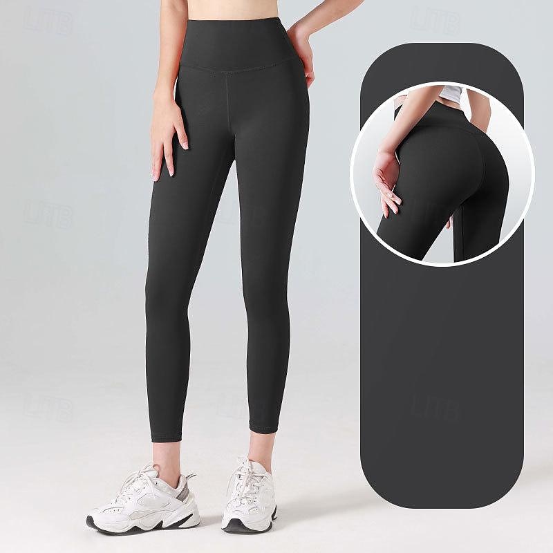 Women's Yoga Pants Yoga Leggings Elastic Waistband High Waist Pilates Gym Workout Workout Tights Solid Color Dark Grey Black Ivory Sports Activewear Stretchy Slim3