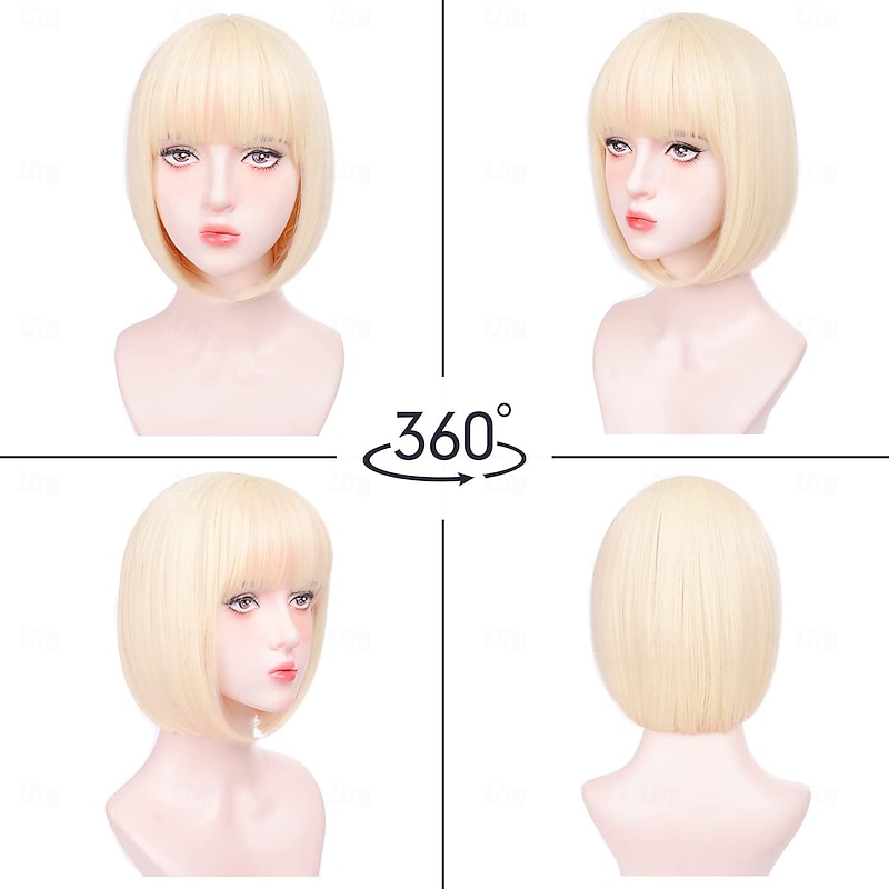 Bob Wigs for Women Bob Wig With Bangs Super Soft and Easy to Wear Straight Bob Wig, Colorful Synthetic Wig for Daily, Cosplay, Carnival3
