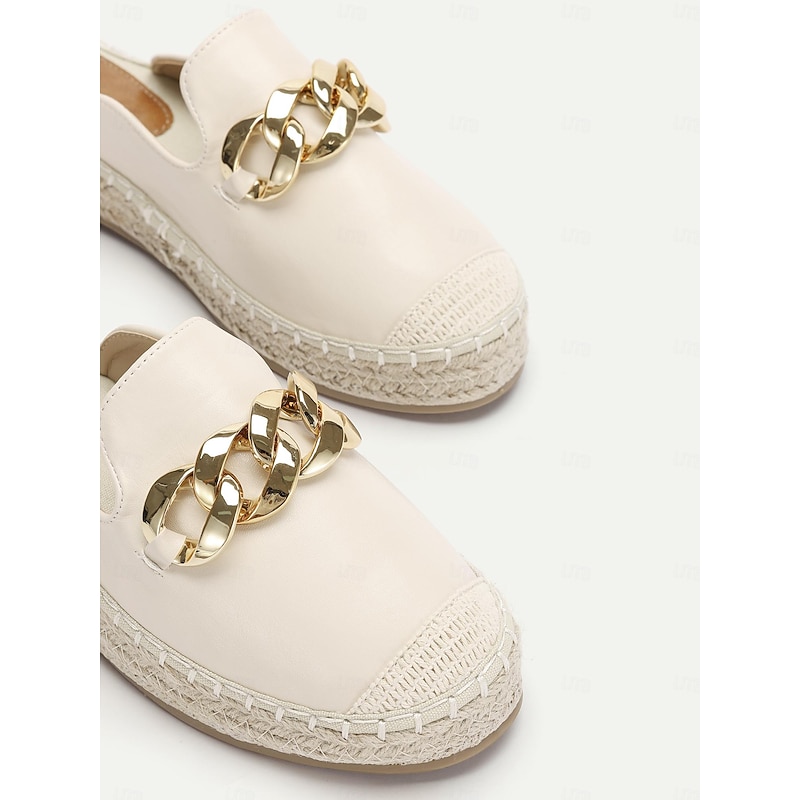 Women's Espadrille Mules with Gold Chain Detail – Casual Slip-On Flats for Summer Beach and Daily Wear4