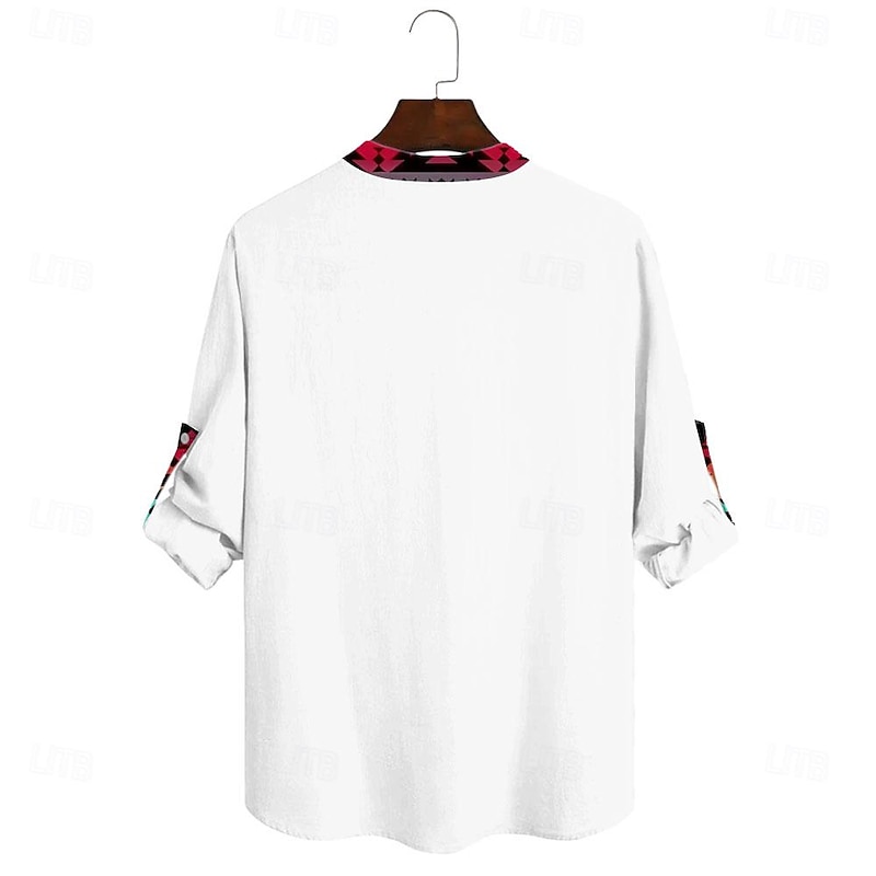 Men's Shirt Button Up Shirt Long Sleeve Tribal Fashion Casual Vacation Causal Casual Summer Spring &  Fall Stand Collar Buttons Print White Yellow Blue Gray2