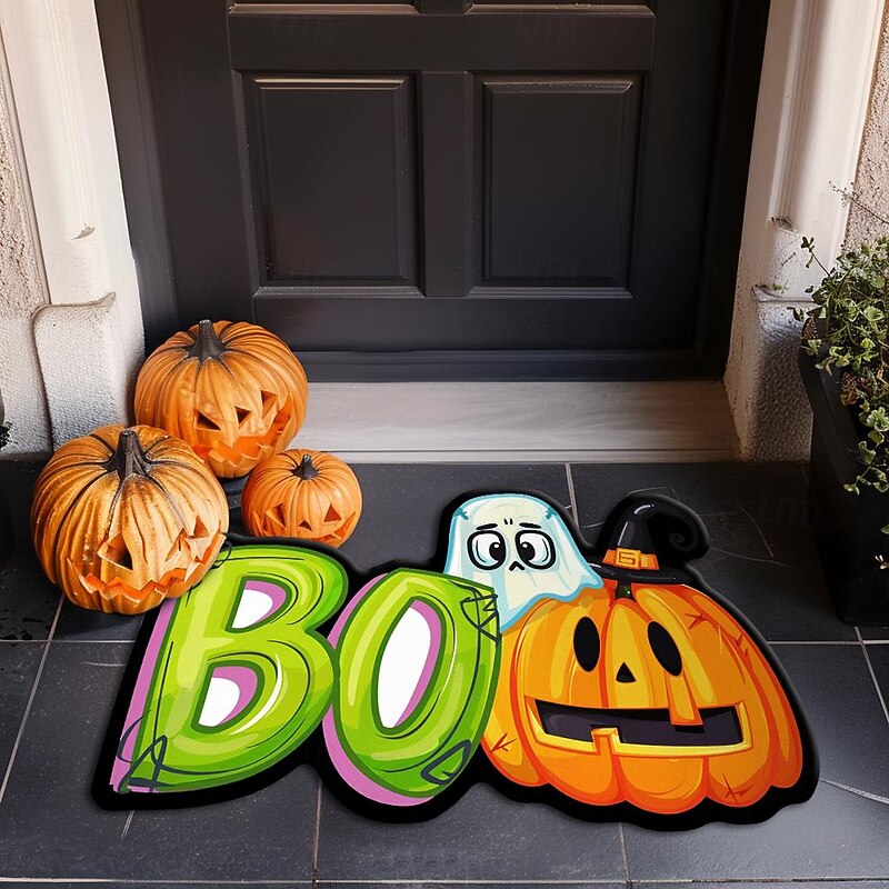 Halloween Decorations Pumpkin Boo Irregular Doormat Kitchen Mat Floor Mat Non-Slip Area Rug Oil Proof Rug Indoor Outdoor Mat Bedroom Decor Bathroom Mat Entrance Rug2
