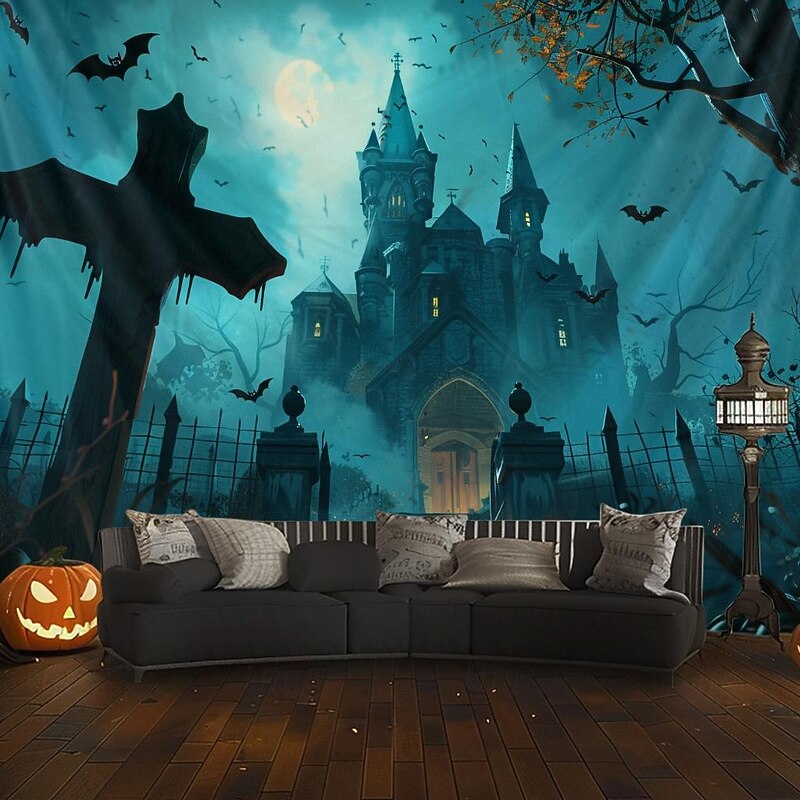 Halloween Decorations Graveyard Hanging Tapestry Wall Art Large Tapestry Mural Decor Photograph Backdrop Blanket Curtain Home Bedroom Living Room3