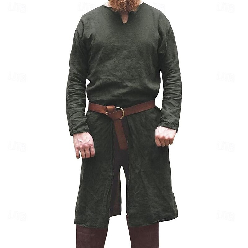 Medieval Renaissance 17th Century Waist Belt Shirt Tunic Ranger Elven Archery Fancy Dress Men's Viking Fantasy Halloween Carnival Masquerade LARP Adults' Shirt Waist Belt All Seasons4
