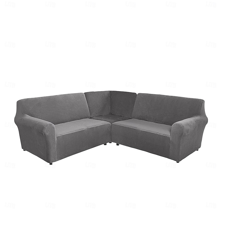 Stretch velvet 5-seater L-shaped sofa cover Solid color all-inclusive private seat pie corner L-shaped sofa cover
