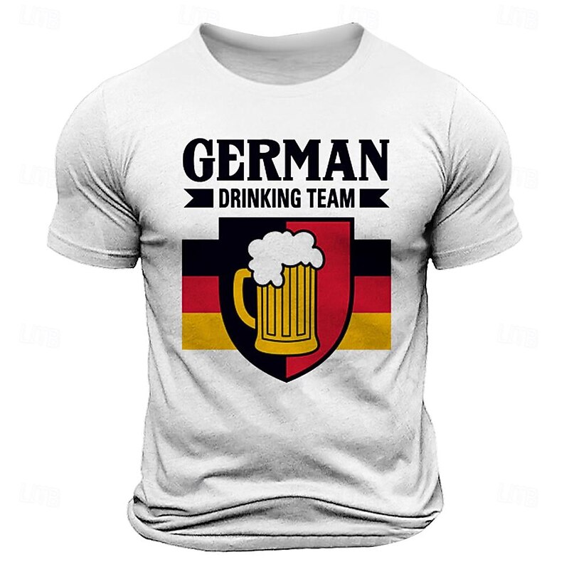 Men's Flag Funny Beer German Flag T Shirt Tee Top Cotton Short Sleeve Graphic Shirt White Dark Gray Comfortable Tee Street Sports Outdoor Fashion Designer Clothing