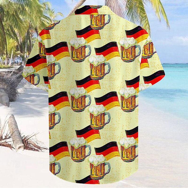 Men's Germany Beer Summer Hawaiian Shirt Aloha Shirt Short Sleeve Hawaiian Casual Resort Outdoor Vacation Street Summer Spring Turndown Print Yellow Blue3