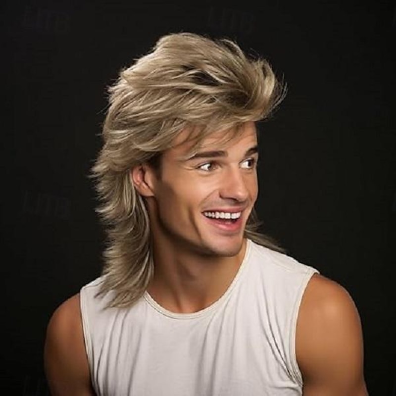 Ginger Blonde  Mullet Wig Adult Funny Wigs for Men Pop Rock Wig Joe Dirt Wig for 70s 80s Wig Halloween Cosplay Party Wigs