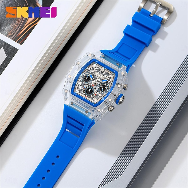SKMEI Men Quartz Watch Outdoor Fashion Casual Wristwatch Stopwatch Countdown Calendar Waterproof Silicone Gel Watch4