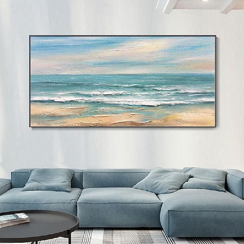 Large Ocean Seascape Canvas Oil Painting Beach Waves painting Hand-Painted Texture Painting Sunrise Landscape oil paintings Wall Art Custom Vacation Souvenir Gift paintings