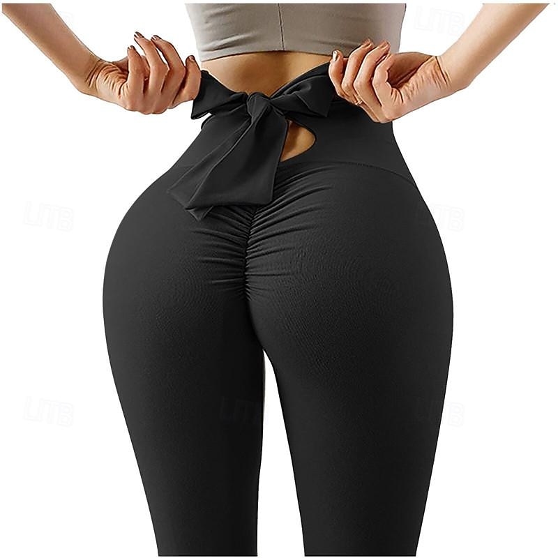 Women's Gym Leggings Yoga Pants Tie Knot High Waist Pilates Gym Workout Workout Tights Solid Color Black Burgundy Green Sports Activewear Stretchy Slim