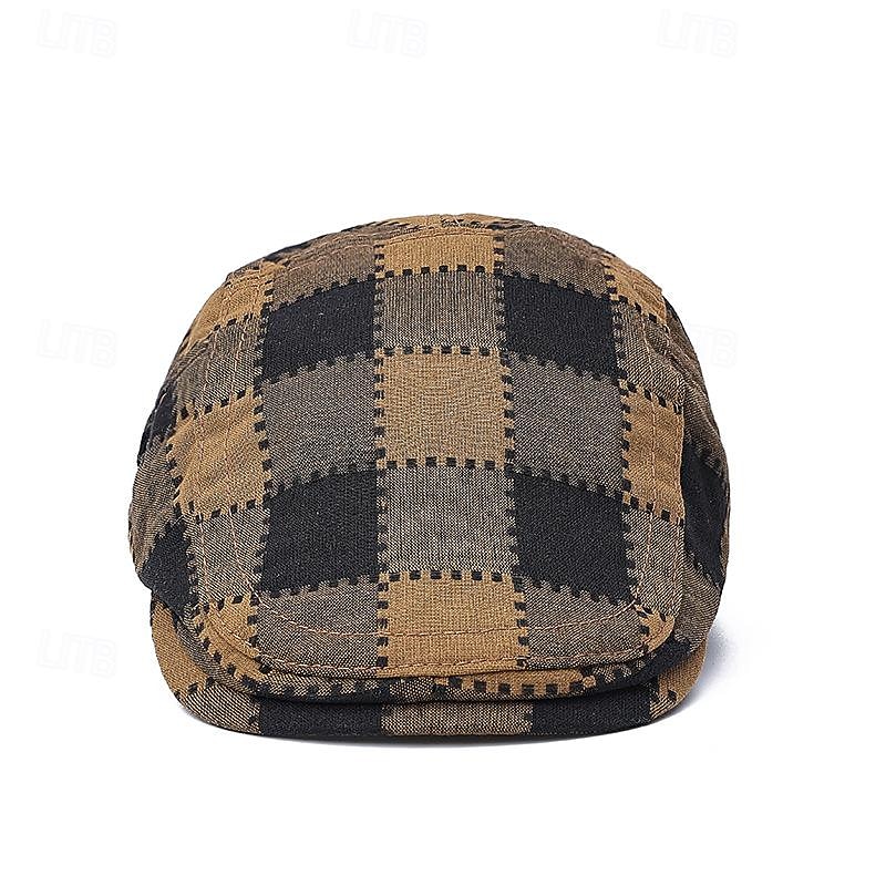 Men's Flat Cap Ascot Hat Newsboy Hat Wine Red Polyester Fashion Casual Street Daily Plaid Adjustable Sunscreen Breathable2