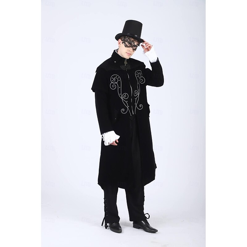 Retro Vintage Punk & Gothic Medieval Cosplay Costume Prince Vampire Nobleman Fancy Dress Men's Fantasy Royal Steampunk Halloween Carnival Masquerade Party / Evening Adults' Blouses Coat Pants3