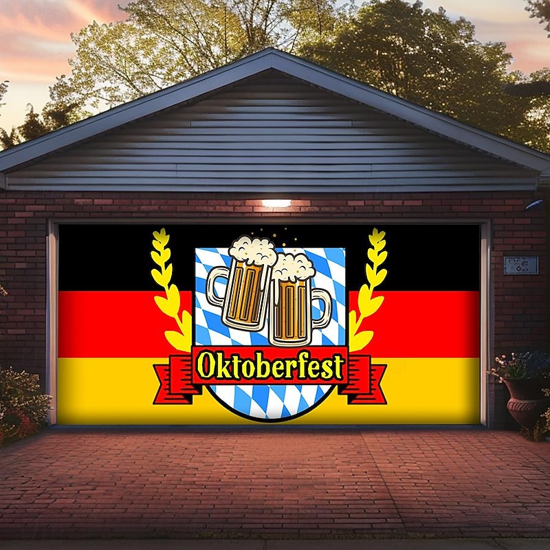 German Oktoberfest 2025 Outdoor Garage Door Cover Banner Beer Vintage Märzen Beer Large Backdrop Decoration for Holiday Outdoor Garage Door Home Wall Decorations3