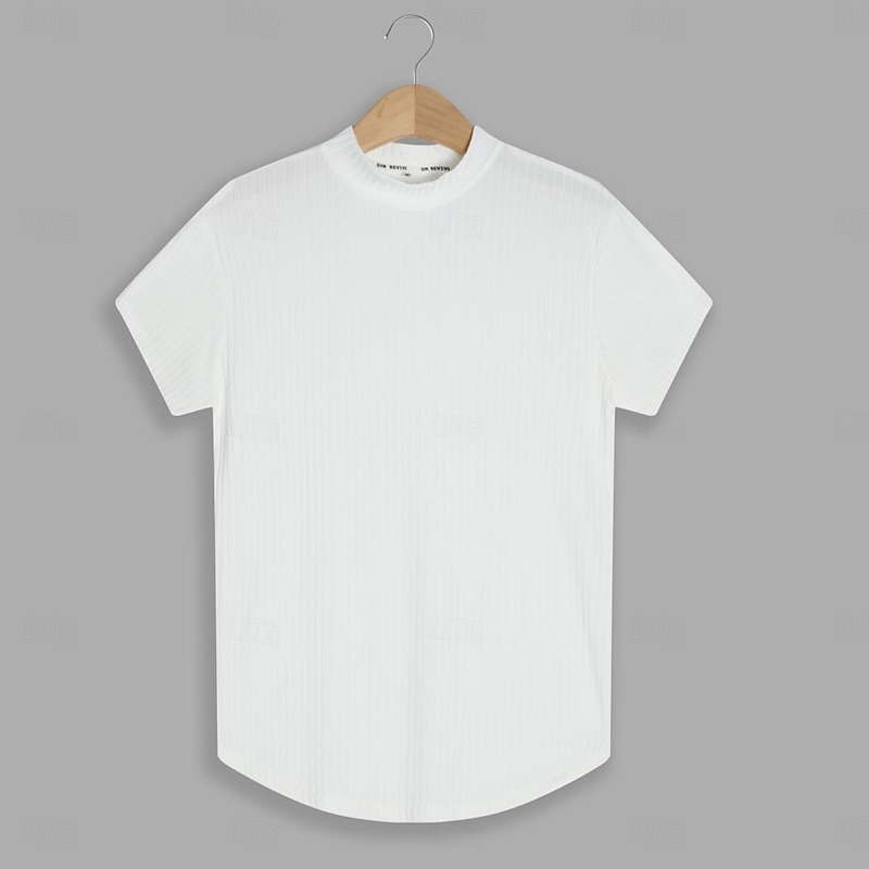 Men's T Shirt Muscle Shirt Ribbed Knit tee Tee Top Short Sleeves Turtleneck Summer Plain Pit Strip Fashion Designer Basic Slim Fit Vacation Street Going out Dark Grey Black White Top Tee for Men3