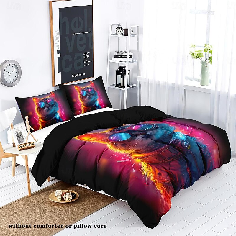 Cyberpunk Style Sci-Fi Animal Duvet Cover Set Includes Duvet Cover and Pillowcases Futuristic and Vibrant Design Soft and Durable Fabric Perfect for Adding an Edgy Touch to Your Bedroom Decor2