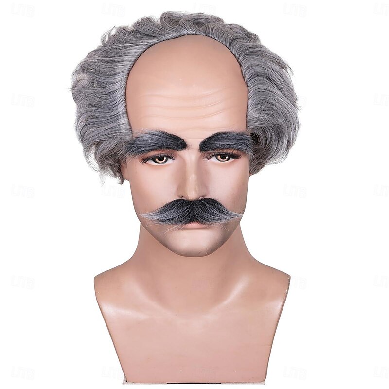 Old Man Bald Cap Grey Wig On Sides Balding Wig Grandpa Carnival Cosplay Costume Wig (Only Wigs)4