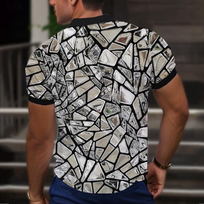 Men's Graphic Polo Shirts Golf Shirt Short Sleeve Polo Shirts Collared Shirts Vacation Wear Rave Wear Party Outfits Buttons 3D Print Spring & Summer Sillver Gray2