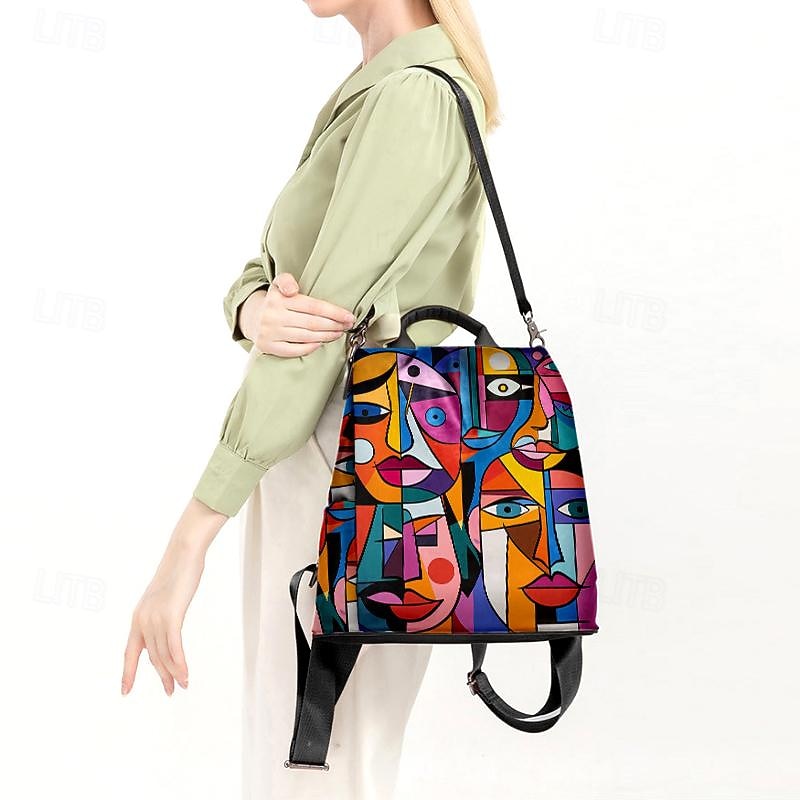 Large Capacity Colorful Abstract Art Print Multi-Carry Backpack - Durable and Spacious School Bag with Adjustable Straps, Available in Two Patterns3
