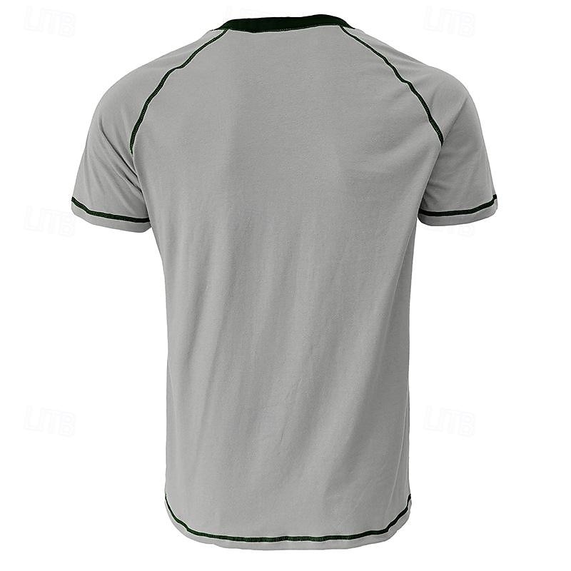Men's T Shirt Henley Shirt Tee Top Short Sleeve Color Block Vintage Fashion Designer Basic Buttons Henley Vacation Street Going out Summer Army Green Dark Grey Black Henley T-Shirt4