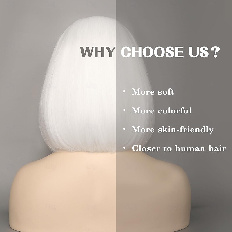 White Bob Wigs for Women Short Bob Wig with Bangs 14 inch Straight Wigs Soft Synthetic Full Wigs for Daily Party Halloween Wigs3