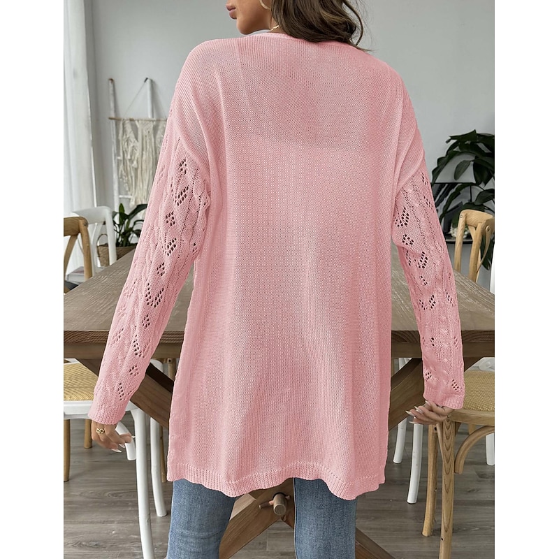 Women's Cardigan Coat Casual Solid Color Ribbed Open Front Knitted Long Sleeve Regular Tops Knit Daily Black White Spring Fall4