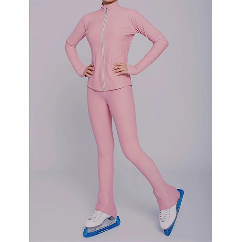 Figure Skating Fleece Jacket Figure Skating Pants Figure Skating Jacket with Pants Women's Girls' Ice Skating Jacket Tights Outfits Pink Purple Patchwork Thumbhole Spandex Stretchy Training Practice