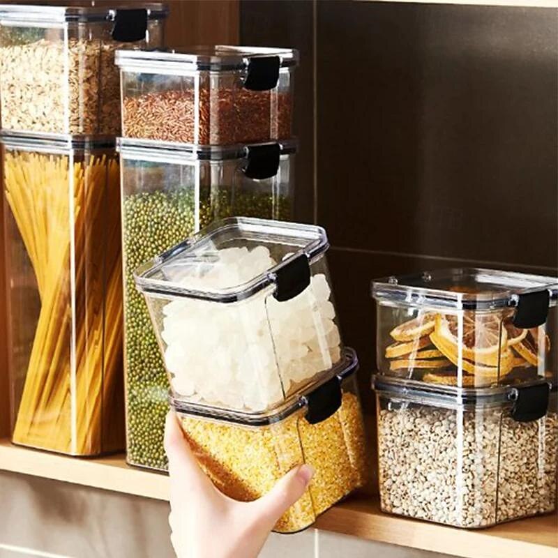 Home Kitchen Moisture-Proof Sealed Jar Grains Household Kitchen Storage Box Food-Grade Transparent Plastic Storage Jar 1PCS3