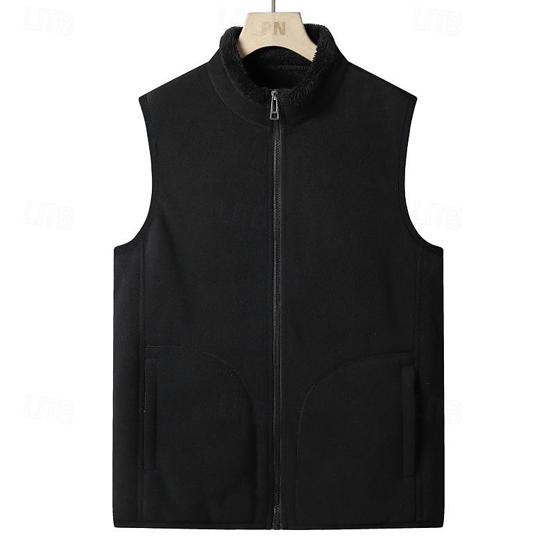 Men's Hiking Vest Hiking Fleece Vest Sleeveless Top Outdoor Thermal Warm Fleece Lining Comfortable Winter Pocket Polyester Dark Grey Black Dark Blue Hunting Fishing Climbing