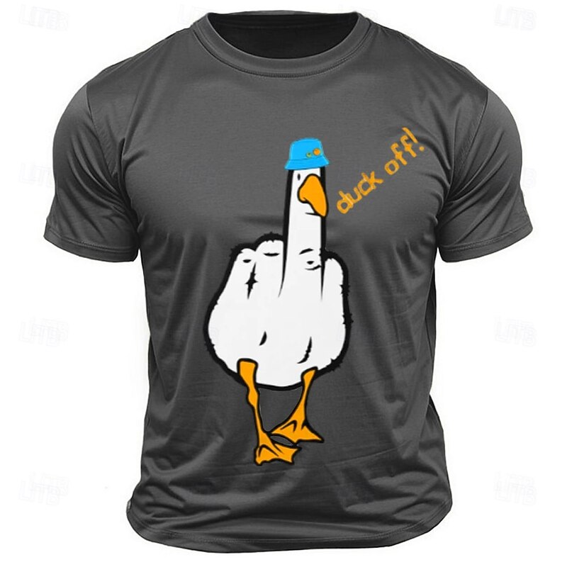 Men's Funny 'Duck Off!' Middle Finger Duck Pun Graphic T-Shirt Short Sleeve3