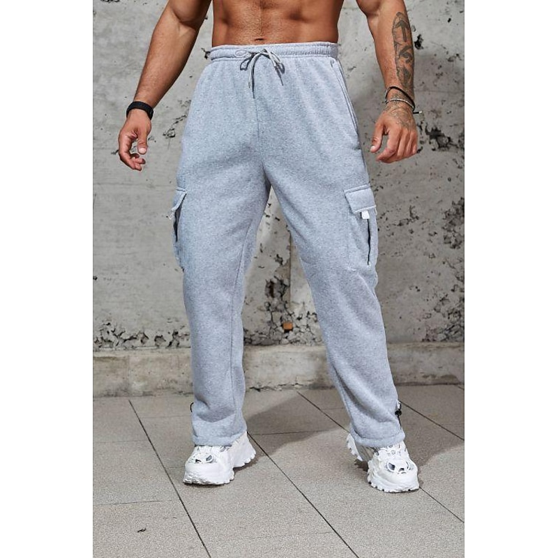 Men's Cargo Pants Sweatpants Chinos Pocket Straight Leg Elastic Cuff Solid Color Breathable Wearable Full Length Party Outdoor Home Sports Simple White gray Black Micro-elastic