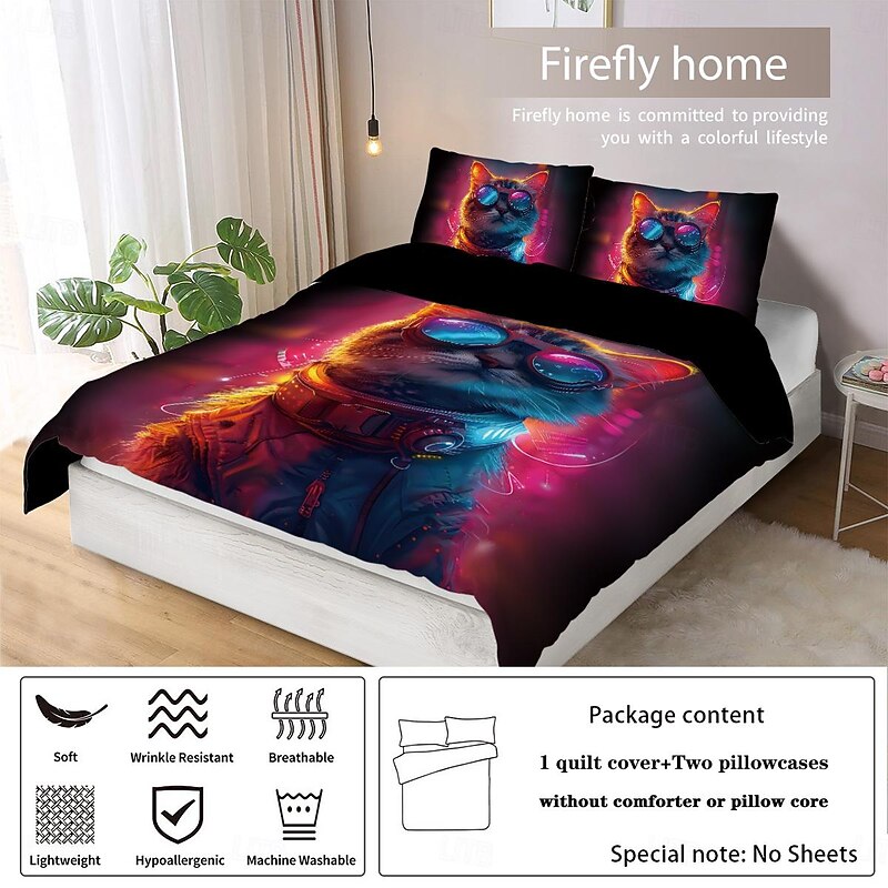 Cyberpunk Style Sci-Fi Animal Duvet Cover Set Includes Duvet Cover and Pillowcases Futuristic and Vibrant Design Soft and Durable Fabric Perfect for Adding an Edgy Touch to Your Bedroom Decor4