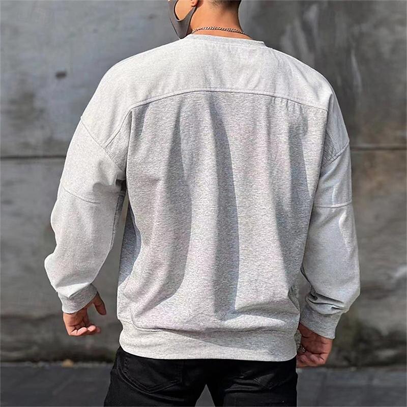 Men's Sweatshirt Black Brown Khaki Gray Crew Neck Plain Sports & Outdoor Daily Holiday Cotton Streetwear Basic Casual Spring &  Fall Clothing Apparel Hoodies Sweatshirts  Long Sleeve4