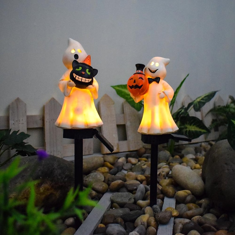 1pc Solar Pumpkin Lighted Ghost Lawn Light Halloween Outdoor Garden Lights Waterproof Garden Park Walkway Landscape Decoration Resin Pumpkin Light Outdoor Halloween Light Up Decorations4