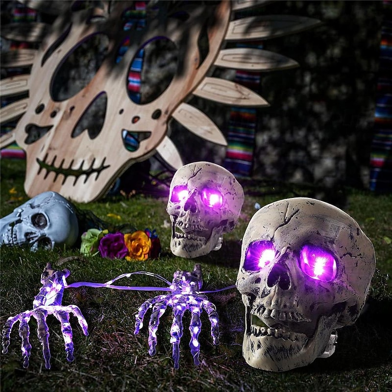 Halloween Lighted Skeleton Lamp Courtyard Garden Decoration Props LED Luminous Ghost Hand Skeleton Hand Ground Inserted Lamp Holiday Atmosphere Decoration Props US 110V  1PC3