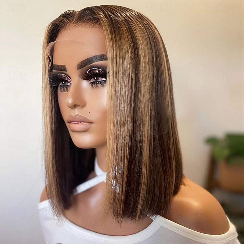 Highlight Ombre Bob Wig Human Hair Straight 4/27 Honey Blonde Bob Lace Front Wigs Human Hair 16 Inch 13x4 Lace Front Bob Wigs Short Bob Wig 180% Density Glueless Wigs Straight Bob Wigs For Women4