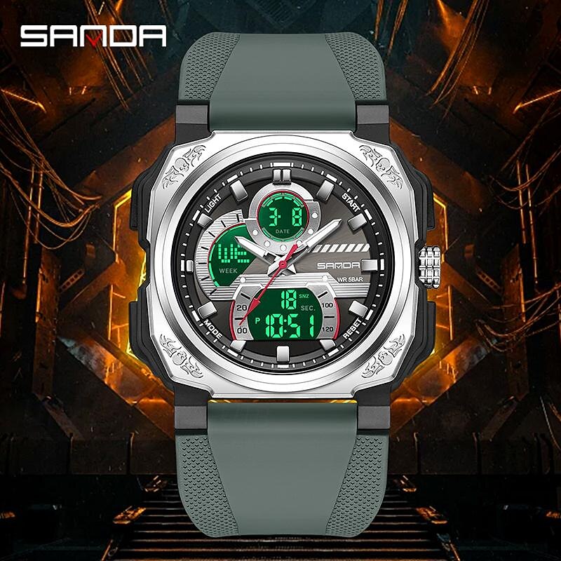SANDA 3356 Men's Electronic Quartz Watch Multifunctional Waterproof Alarm Clock Calendar Student Fashion Square Sports Watches2