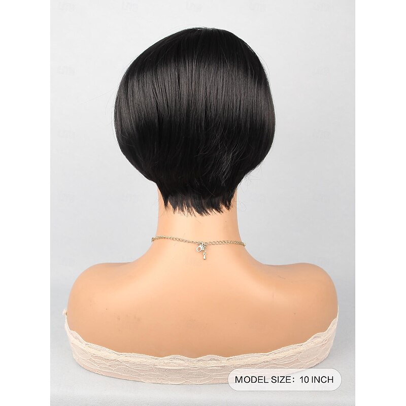 Synthetic Lace Wig Natural Straight Style 10 inch Natural Black Short Bob U Part Wig Women Wig Black3