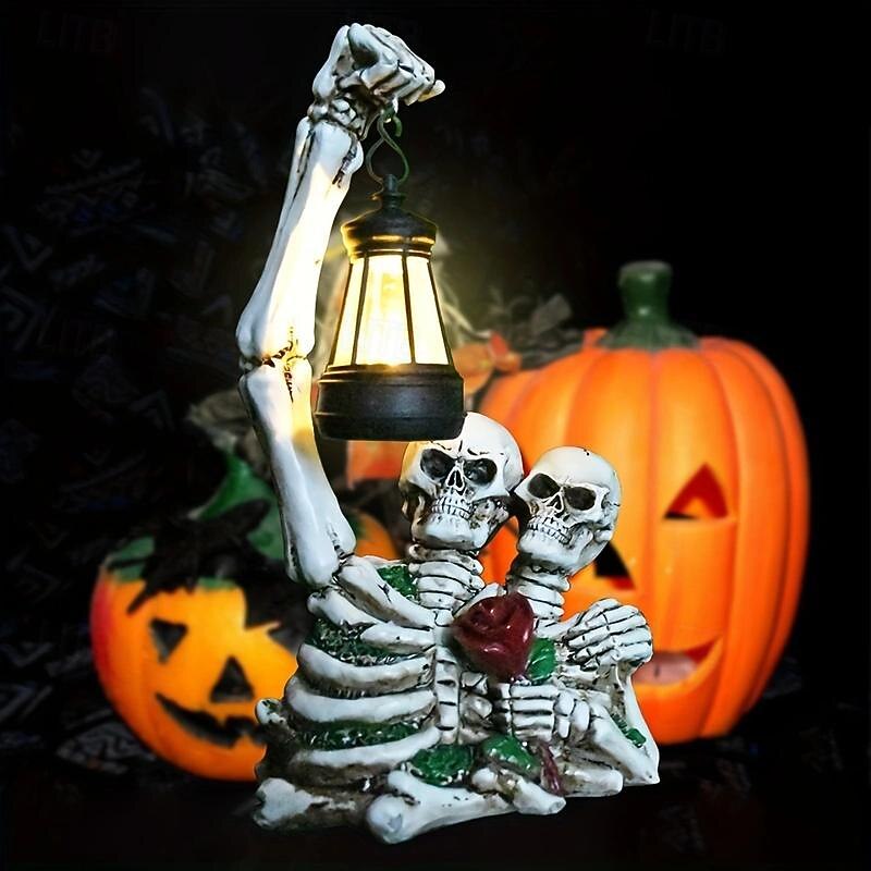 1pc Outdoor Solar Skeleton Couple Rose Handheld Lantern Halloween Courtyard Lawn Garden Decoration Halloween Festival Atmosphere Decoration3