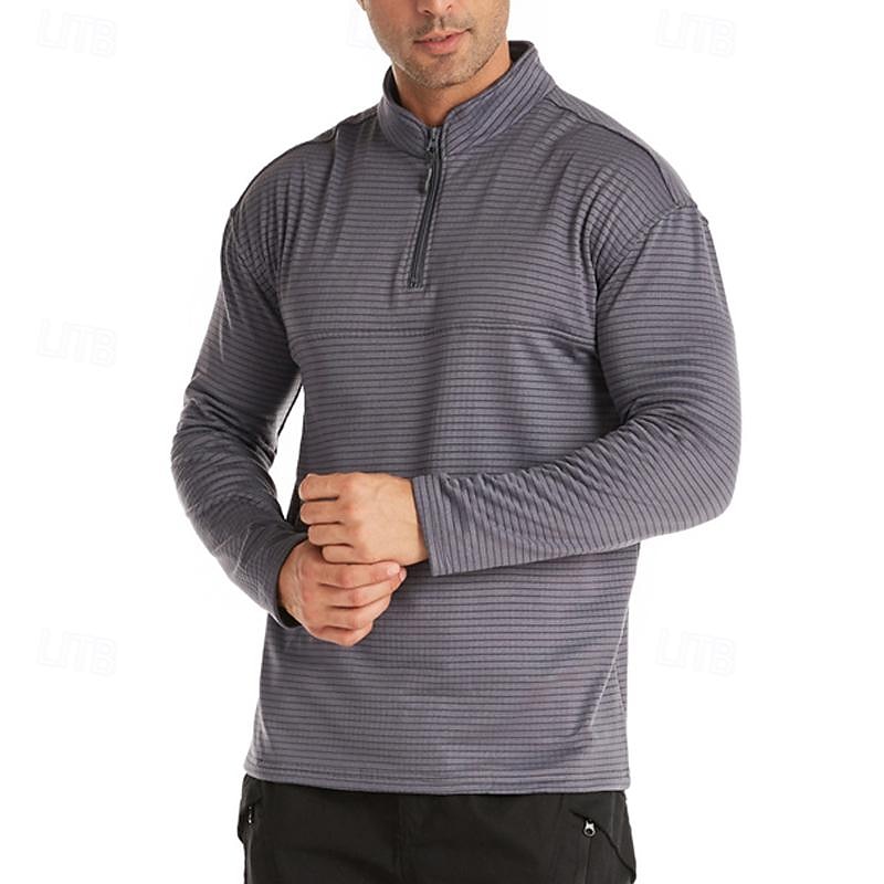 Men's Base Layer Quarter Zip Long Sleeve Jersey Casual Athleisure Fall Solid Colored Polar Fleece Thermal Warm Gym Workout Walking Jogging Sportswear Activewear Black Navy Blue Khaki2